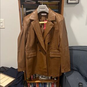 Shoe Dazzle Brown Faux Leather Blazer